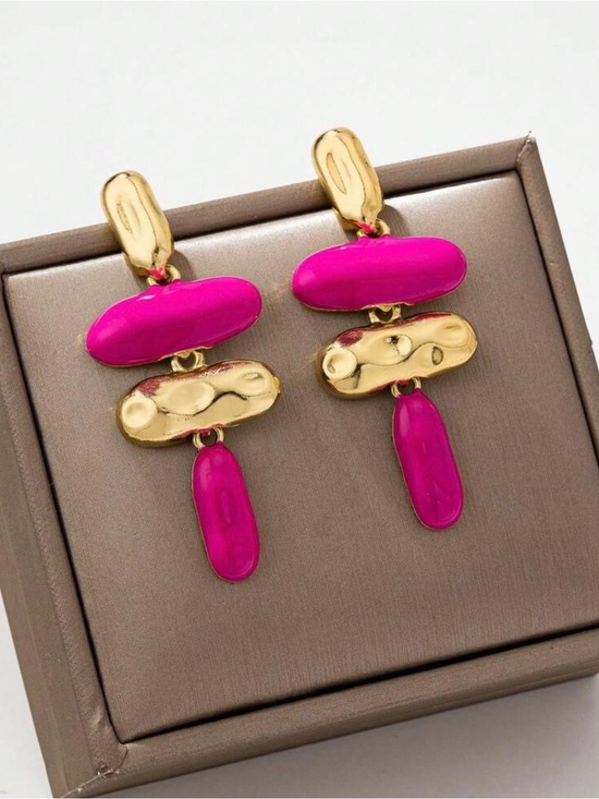 Anthropologie Jewelry - Gold-Tone Earrings with Bright Pink Enamel Accents